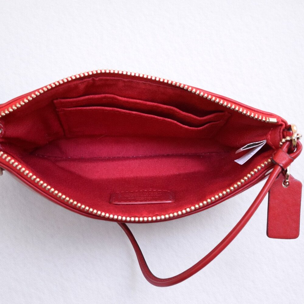 Coach Signature Canvas Wristlet Khaki Miami Red Zip Pouch Mini Bag F1580 EUC - Picture 6 of 8